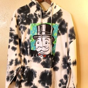 Monopoly B&W Acid Wash Graphic Hoodie Size XL *NTW